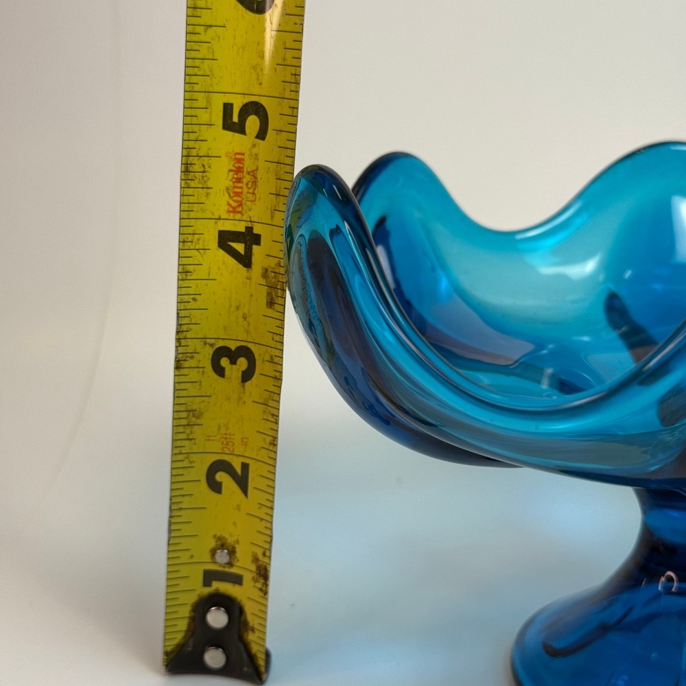 Viking Glass Blue Epic Bluenique Petal Compote Pedestal Bowl MCM Vintage 7" - Picture 2 of 7